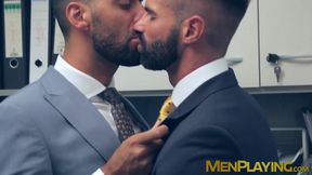 Suited Mick Stallone slides his dick in and out into the hole of Dani Robles