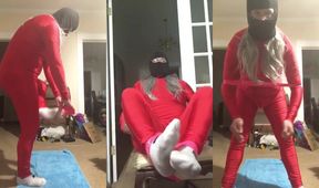 Red Spandex Tranny Ass Destroyed Bands Gushing Cum