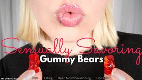 Sensually Savoring Gummy Bears - HD - The Goddess Clue, Vore Talk, Open Mouth Swallowing, Candy Eating, Glossy Lips, Pink Tongue
