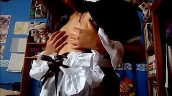 Maid bitch play with her body