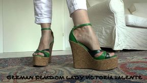 Wedge-heel sandal fashion show for you! Cum in your pants! Lady Victoria Valente