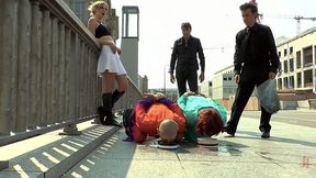 Complete whore Mad Kate is punished and jizzed in public