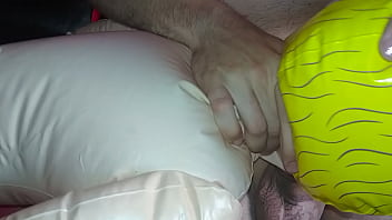 Video close-up. Trying to fuck a naughty inflatable doll in the mouth!