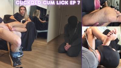 Cuckold Cum Lick EP 7 - Cuck Is made to Lick Cum from Goddess Lytta’s Feet After Alpha Finishes on Them - CUCKOLD - FOOT WORSHIP - FOOTJOB - SOLEJOB - TOEJOB - DIRTY FEET - HUMILIATION - CUM EATING -