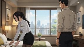 Housekeeper gets a surprise sensual reward in secret room