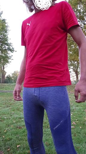 Slender guy pisses his morning piss outside.