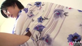 Japanese woman in kimono sucks cock outdoors uncensored.