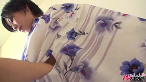 Japanese woman in kimono sucks cock outdoors uncensored.