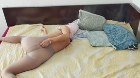 Amateur Couple Sensual Oil Massage. Hairy Pussy Wife, Big Ass, Big Tits Hairy Latina Pussy Tries on Clothes in Bed