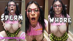 Bukkake CD bitch adicta a recibir la leche en la cara y las tetas