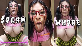 Bukkake CD bitch adicta a recibir la leche en la cara y las tetas
