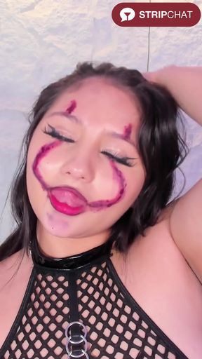 Sexy Brunette Avy Milton gives a sloppy blowjob with a dildo while