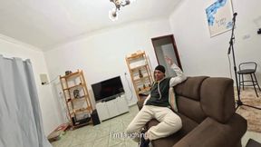 Lesbian neighbor touches my cock while brothers friend watches