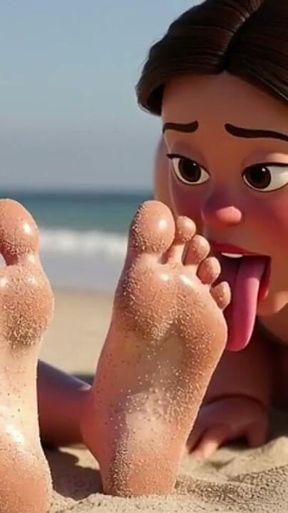 Fat Woman Licking Sandy Feet of Skinny Girl - Beach Humiliation