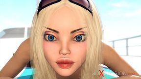 A sexy blonde has anal sex with 3d hot dickgirl on an island