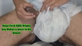 Huge Cock ABDL Diaper boy Makes a mess in his diaper