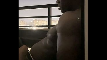 Sexy brunette gives a delicious spectacular blowjob on the hotel balcony -amateur couple- nysdel