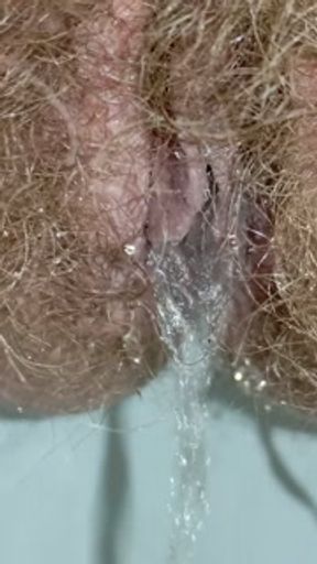 Perv Milf's Pee Diary: Hairy Pissing with a Huge Anal Fart Both Holes Mega Close up