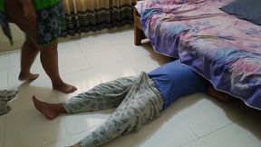 A Stranger Gets Stuck Under the Bed by Accident Then Neighbor Stepaunty Comes &amp; Fucks Him - BBW Cumshot