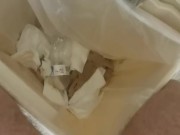 Naughty messy public bathroom trash piss