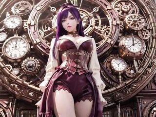 Purple Hairs in a Steam Dream! Surrounded by biggest gears, this babe kneels sluggishly.