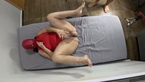 Wife’s Massive Pussy Lips Spread in Red Crotchless Bodysuit - Slow Deep Creampie Finish