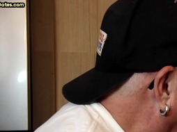 Gloryhole gay puts a cock in his throat while sucking it