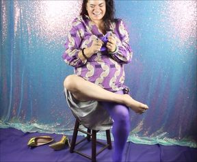 Behind the Scenes with Haydee Rodriguez -purple Stockings Gold High Heels