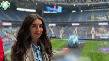 Slutty brunette girlfriend gets fucked and covered in cum at the football stadium
