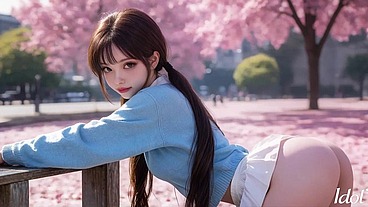 Asian student loves to fuck in the park when everything is in bloom [AI]