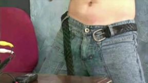 Anal masturbation with dildo in the office