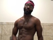 Stroking my dick in the gym bathroom again (w/ *small* cumshot)