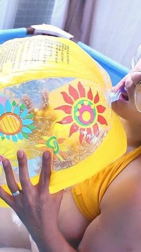 Play and Tease Yellow Beachball at Pool Party - Bunny Looner