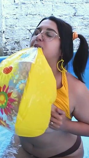 Play and Tease Yellow Beachball at Pool Party - Bunny Looner