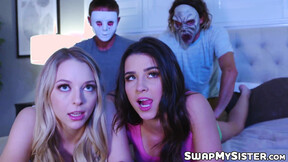 Slumber party turns into a forbidden foursome with Kylie Rocket & Lily Larimar