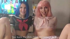 Step-sister and her friend go wild on my cock in threesome