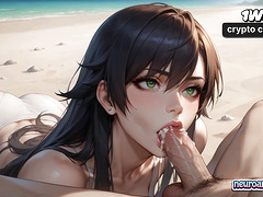 Muscular man drills blue-haired cockslut on sun-kissed beach, sweat and saltwater mixing as they lose themselves in hard-core XXX porn.