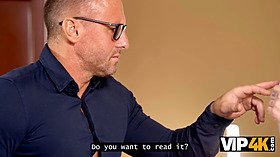 Alove, a hot blonde with long legs and natural tits gets fucked during the job interview with VIP4K