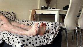 footjob ended up with hard cock, blowjob and two cumshots