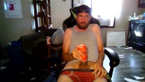 Disabled cutie jacking off with a tenga cup until thick cum drips everywhere