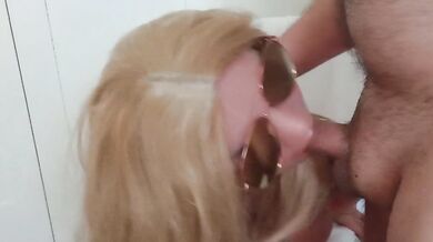 The cream pie faucet sucks him savagely down her throat