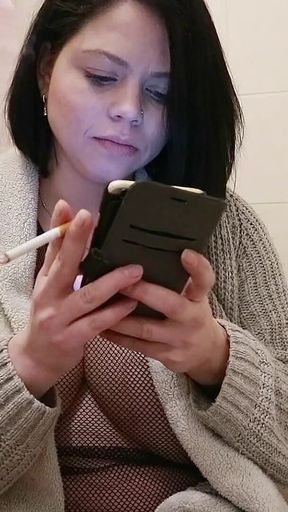 Pregnant MILF Smoking Cigarette