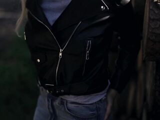 Outdoor Oral-sex in the Forest in Levis Jeans and Leather Jacket