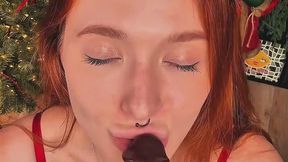Naughty Christmas gift: passionate BBC BJ and dildo play