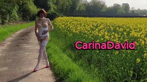 Naked in lingerie on the busy railway