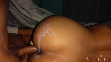 a lot of semen in the ass after 2 cumshots penetrating with a very wet cock with a lot of fluid and semen