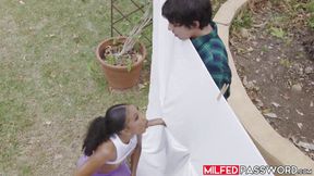 Busty ebony MILF Olivia Jayys teases neighbor with big dick