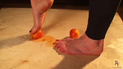 Nasty girl tomatoes feet crush