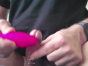 Cum running out the hole in my pierced cock from hands free orgasm using vibrators