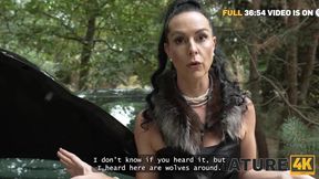 Brunette in High Heels Seduces Young Guy for Outdoor Public Encounter